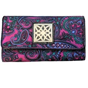 Jeun Bang Paisley Print Pink and Purple Wallet w/ Many Pockets for Organizing